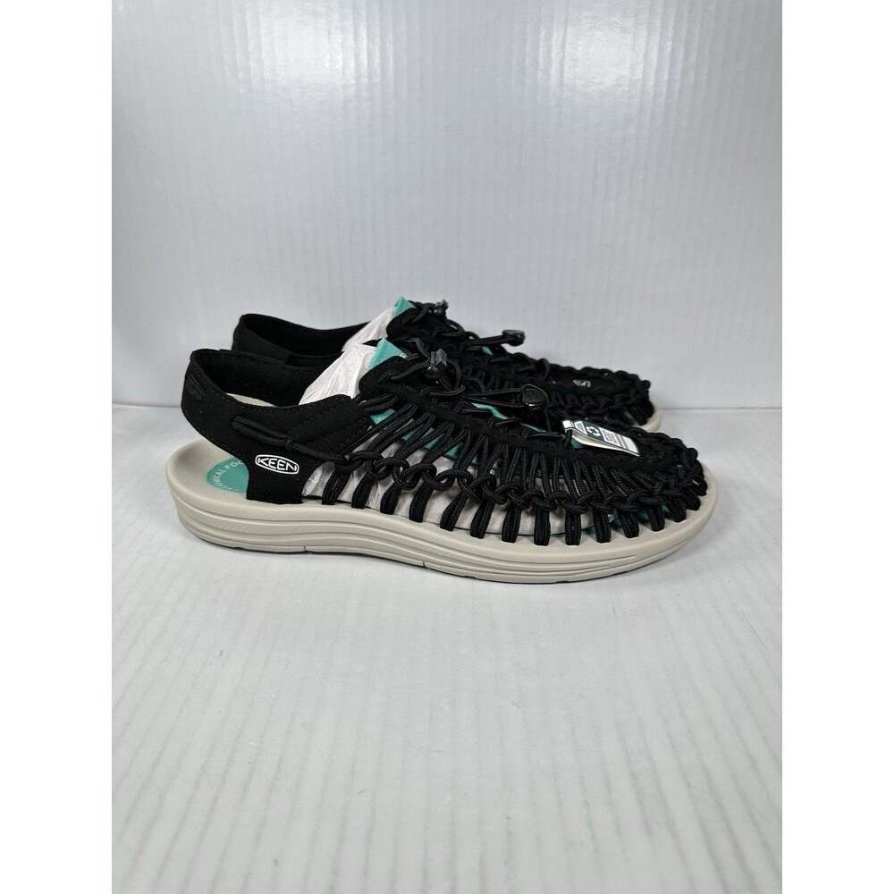 Size 10 Keen Uneek Black Tan Bright Aqua Mens Sport Sandals Shoes NEW